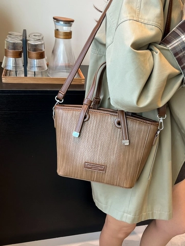 Borsa a Secchiello con Trama Intrecciata Retrò da Donna Borsa a Tracolla in Pelle PU Versatile Piccola Borsa con Tracolla Regolabile Gioielli