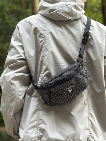 Unisex Grid Pattern Nylon Chest Bag Lightweight Waterproof Waist Bag For Outdoor Travel Casual Sporty Crossbody Bag