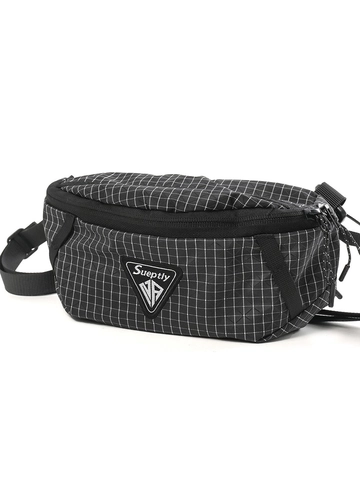 Unisex Grid Pattern Nylon Chest Bag Lightweight Waterproof Waist Bag For Outdoor Travel Casual Sporty Crossbody Bag
