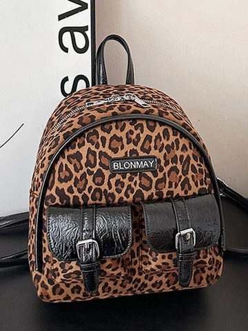 Zaino Mini alla Moda con Stampa Leopardata per Donna Zainetto Trendy in Pelle PU Patchwork Piccola Borsa da Viaggio Vintage per Studenti