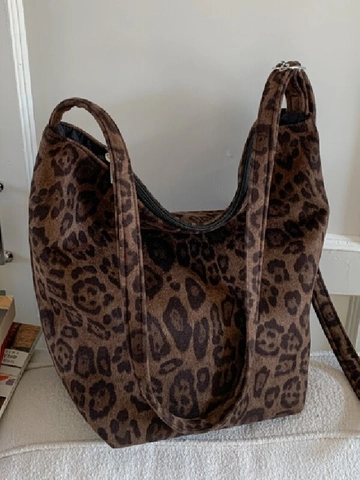 Borsa a Spalla in Camoscio Vintage con Stampa Leopardata Grande Capacità Borsa Tote per Donna Hobo Handbag Minimalista Moda Quotidiana