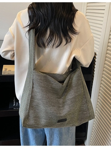 Women Large Capacity Canvas Tote Bag Denim Texture Hobo Crossbody Bag With Adjustable Buckle Minimalist Casual Shoulder Bag