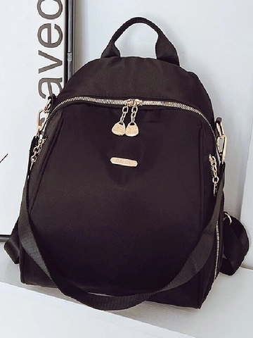 Mode Oxford Stof Rugzak Lichtgewicht Casual Schooltas Grote Capaciteit Reis Daypack Met Goudkleurige Hardware Voor Dames Heren Zwart