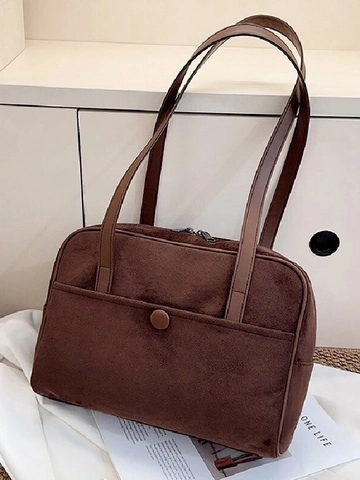 Vintage Große Kapazität Wildleder PU Tote Tasche Für Frauen Retro Pendeln Unterarm Schultertasche Mit Tasche Handtasche