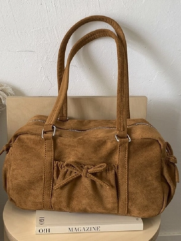 Damen Mode Wildleder Umhängetasche Große Kapazität Achseltasche Minimalistisch Schleife Dekor Handtasche Für Alltag Büro