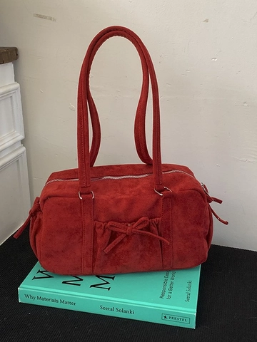 Damen Mode Wildleder Umhängetasche Große Kapazität Achseltasche Minimalistisch Schleife Dekor Handtasche Für Alltag Büro