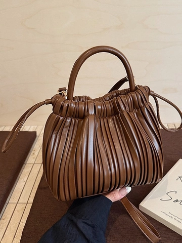 Borsa a Secchiello Plissettata da Donna Vintage in Pelle PU Borsa a Tracolla di Moda Borsa a Mano Casual Cloud Per Ogni Giorno