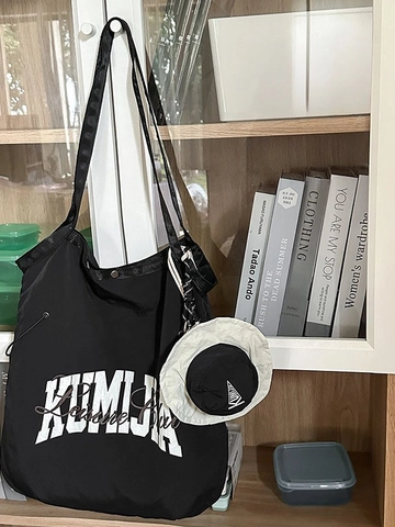 Borsa Tote in Nylon da Donna di Grande Capacità Casuale Stampa di Lettere Borsa a Tracolla Con Pendente Mini Cappello Leggera Moda