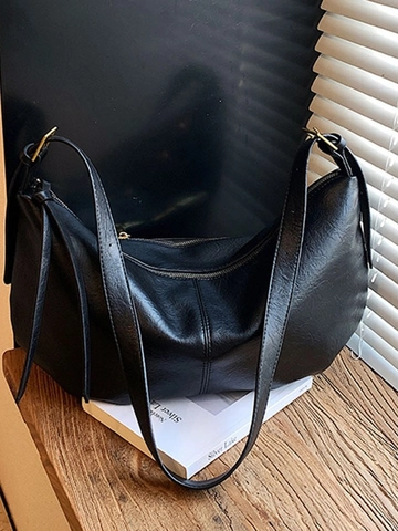 Retro Large Capacity PU Leather Hobo Crossbody Bag For Women Minimalist Crescent Dumpling Shoulder Bag Soft Commuter Handbag