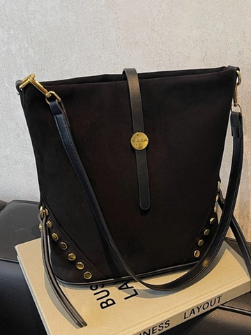 Damen PU Leder Umhängetasche Große Kapazität Leopardenmuster Eimer Tasche Vintage Nieten Dekorative Mode Handtasche