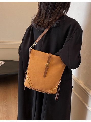 Damen PU Leder Umhängetasche Große Kapazität Leopardenmuster Eimer Tasche Vintage Nieten Dekorative Mode Handtasche