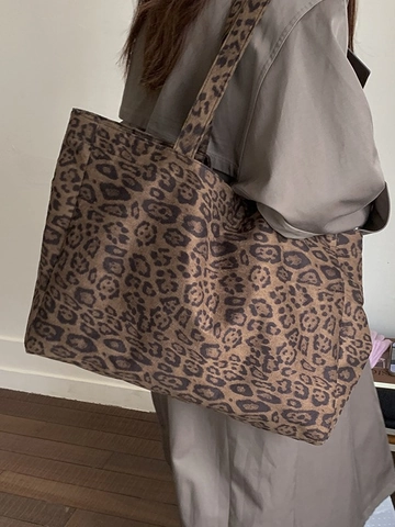 Borsa Tote in Camoscio Retrò con Stampa Leopardata Grande Capacità Casual Pendolarismo Borsa a Tracolla da Donna Moda Versatile