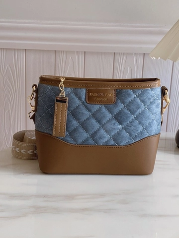 Bolso de Cubo Acolchado para Mujer Cuero PU Color de Contraste Bolso de Bandoliera Moda Correa Ancha Casual Diario Hombro