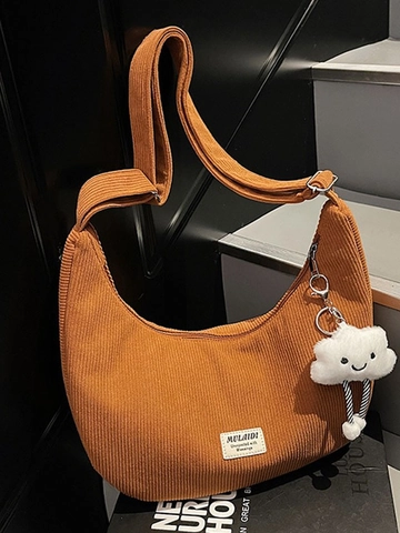 Sac Hobo en Velours Côtelé pour Femmes Avec Charme de Nuage en Peluche Grande Capacité Couleur Unie Style Coréen Sac Bandoulière