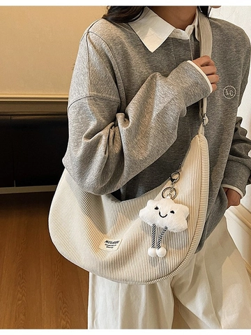 Sac Hobo en Velours Côtelé pour Femmes Avec Charme de Nuage en Peluche Grande Capacité Couleur Unie Style Coréen Sac Bandoulière