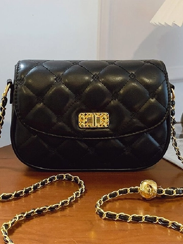 Borsa a Tracolla da Donna Trapuntata a Rombi Moda in Pelle PU con Catena Piccola Borsa Quadrata con Sfera Dorata