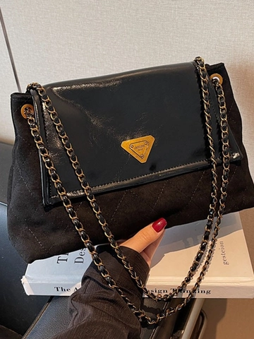 Borsa a Tracolla Trapuntata in Pelle PU Vintage da Donna Borsa a Spalla in Catena Patchwork di Lusso con Fibbia in Metallo a Triangolo Elegante