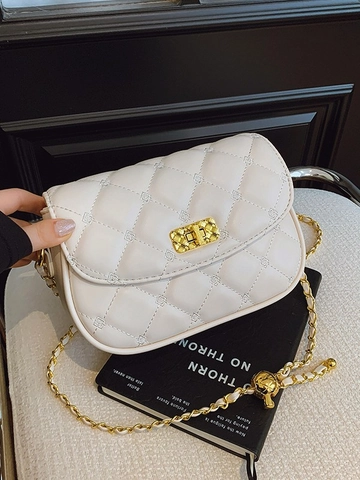 Borsa a Tracolla da Donna Trapuntata a Rombi Moda in Pelle PU con Catena Piccola Borsa Quadrata con Sfera Dorata