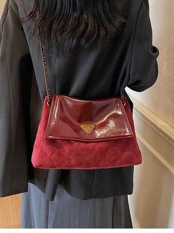 Borsa a Tracolla Trapuntata in Pelle PU Vintage da Donna Borsa a Spalla in Catena Patchwork di Lusso con Fibbia in Metallo a Triangolo Elegante