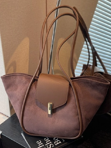 Vintage Suede PU Leather Tote Bag Large Capacity Shoulder Bag With Metal Buckle For Women Commuting Handbag Daily Large Bag