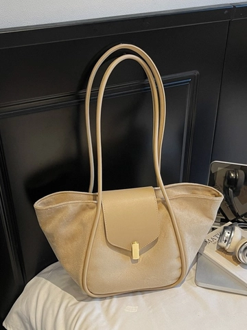 Vintage Suede PU Leather Tote Bag Large Capacity Shoulder Bag With Metal Buckle For Women Commuting Handbag Daily Large Bag