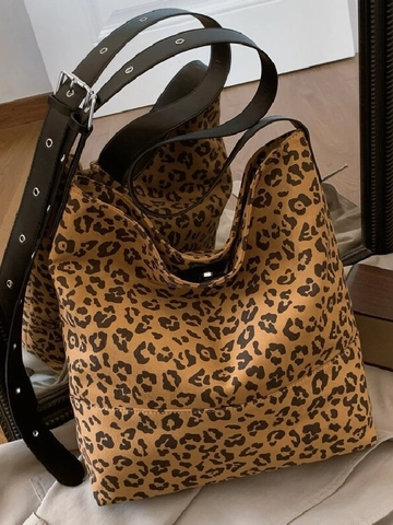 Vintage Leopardenmuster Tragetasche Für Damen Große Kapazität PU Leder Umhängetasche Mit Verstellbarem Riemen Fashion Bag