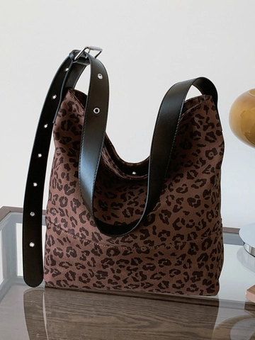 Vintage Leopardenmuster Tragetasche Für Damen Große Kapazität PU Leder Umhängetasche Mit Verstellbarem Riemen Fashion Bag