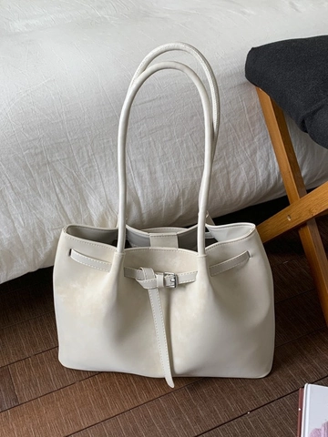 Retro Large Capacity PU Leather Tote Bag For Women Simple Casual Shoulder Bag Daily Commute Solid Color Handbag With Belt Buckle