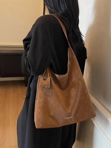Vintage Large Capacity Frosted PU Leather Tote Bag For Women Minimalist Shoulder Hobo Bag With Magnetic Closure Commuting Handbag