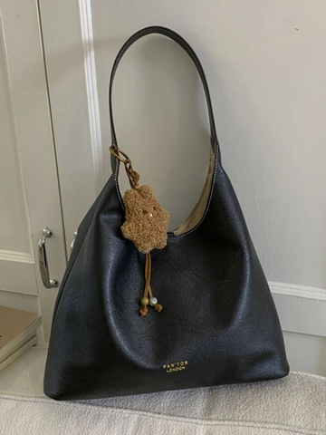 Damen PU-Leder Umhängetasche Große Kapazität Minimalistisch Pendler Tragetasche Mit Plüschbär-Anhänger Retro Hobo Tasche