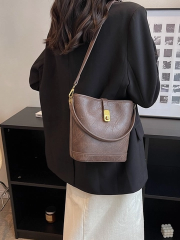 Damen Retro PU Leder Beuteltasche Große Kapazität Umhängetasche Gold Metallschloss Mode Pendeln Handtasche