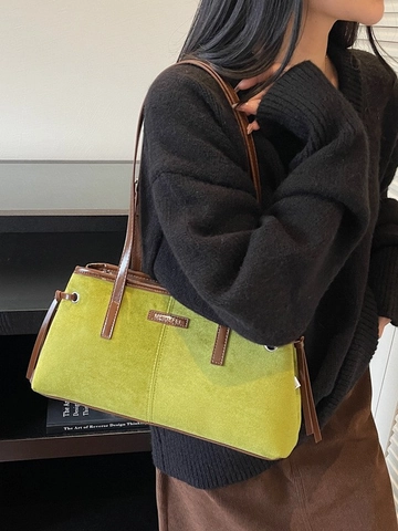 Retro Minimalist Large Tote Bag For Women PU Leather Solid Color Stitching Shoulder Underarm Handbag Daily Commuter Bag