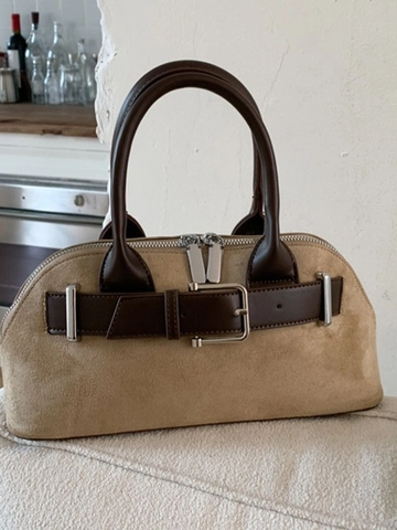 Borsa a Guscio in Pelle PU Smerigliata Retrò per Donna Borsa a Tracolla Con Fibbia della Cintura Manico Superiore Cerniera