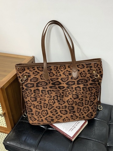 Borsa Tote Donna Grande con Stampa Leopardata Grande Capacità in Pelle Sintetica Opaca Borsa a Tracolla Retro Moda Pendolare