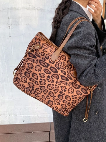 Borsa Tote Donna Grande con Stampa Leopardata Grande Capacità in Pelle Sintetica Opaca Borsa a Tracolla Retro Moda Pendolare