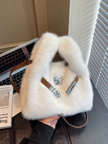 Borsa a Tracolla in Peluche da Donna Borsa a Secchiello Spalla Con Chiusura in Metallo Elegante Inverno Retro Moda Quotidiana Borsa