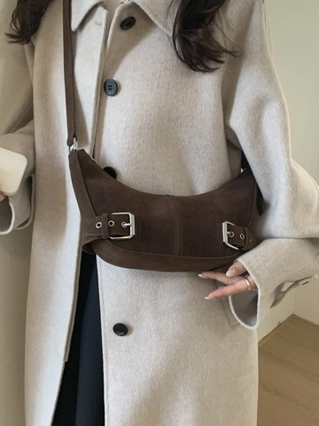 Vintage PU Leder Halbmond Croissant Tasche Für Damen Retro Schultertasche Mit Schnalle Schicke Pendler Handtasche