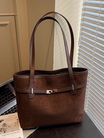 Borsa Tote Vintage Donna Grande Capacità Effetto Scamosciato Borsa a Spalla Finiture in Pelle PU Borsa da Lavoro Fibbia in Metallo