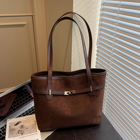 Bolso Tote Vintage con Textura de Gamuza y Gran Capacidad Para Mujer Bolso de Hombro Minimalista de Cuero PU con Hebilla