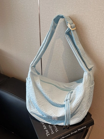 Borsa a Tracolla Donna Grande Capacità Trama a Nido d'Ape Hobo Dumpling Borsa Casual in Tessuto con Coulisse e Nappine