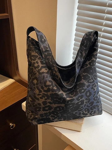 Dames Koreaanse Mode Luipaardprint Tote Tas Grote Capaciteit Retro Niche Polyester Schoudertas Casual Woon-werkverkeer Handtas
