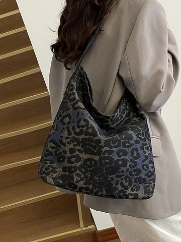 Dames Koreaanse Mode Luipaardprint Tote Tas Grote Capaciteit Retro Niche Polyester Schoudertas Casual Woon-werkverkeer Handtas