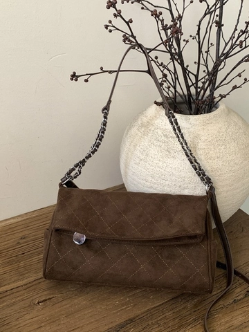 Sac Bandoulière Matelassé en Cuir PU Rétro pour Femmes Treillis de Diamants Givrés Chaîne Sac Sous les Bras Navette