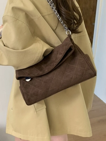 Sac Bandoulière Matelassé en Cuir PU Rétro pour Femmes Treillis de Diamants Givrés Chaîne Sac Sous les Bras Navette