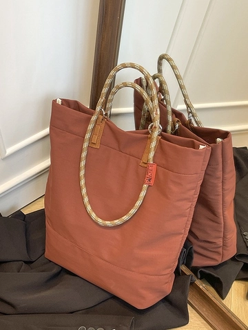 Damen Große Kapazität Nylon Tote Bag Lässig Leichte Schultertasche Mit Geflochtenem Seilgriff Für Arbeit Schule Reise