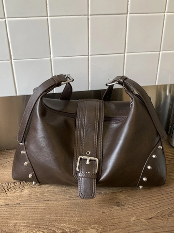 Women Retro Hobo Bag Large Capacity PU Leather Rivet Buckle Decor Crossbody Shoulder Bag Sophisticated Casual Tote Handbag