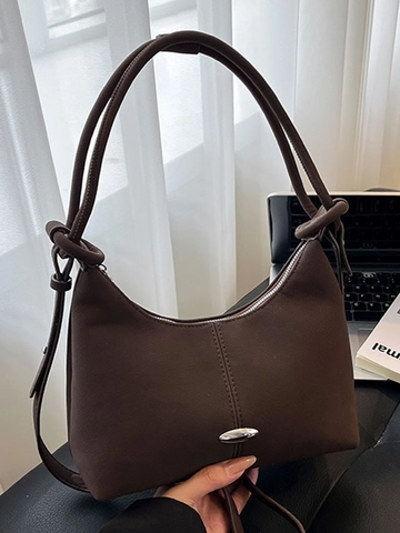 Sac Hobo à la Mode en Cuir PU Rétro Mat Demi-lune Sac à Épaule Avec Bandoulière à Nœud Et Décor en Métal Sac Bandoulière Décontracté Femme