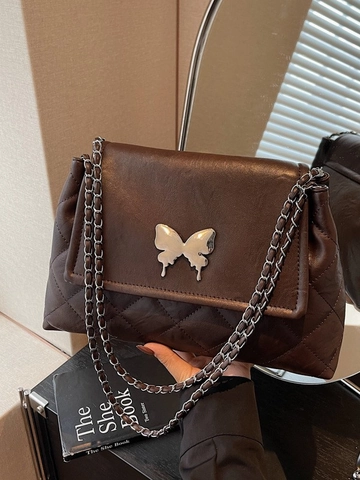 Borsa Sottobraccio Trapuntata da Donna di Alta Classe Grande Capacità Borsa a Spalla Con Fibbia a Farfalla Catena Argento in Pelle PU