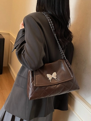 Borsa Sottobraccio Trapuntata da Donna di Alta Classe Grande Capacità Borsa a Spalla Con Fibbia a Farfalla Catena Argento in Pelle PU