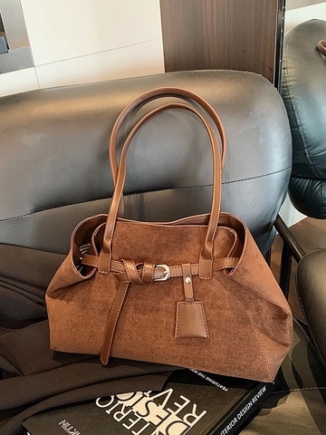Retro Frosted PU Suede Large Capacity Underarm Bag For Women Vintage Chic Solid Color Tote Shoulder Bag Autumn Winter Commuter Handbag